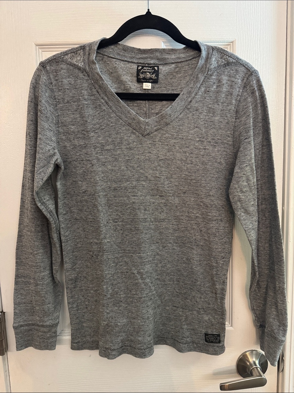 DIESEL INDUSTRY Y2k Thermal Long Sleeve V Neck Tee Shirt Unisex Gray Size XS